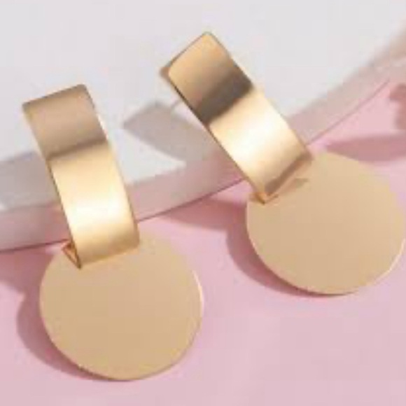 Gold Geo Rectangle Circle Earrings - Picture 6 of 13